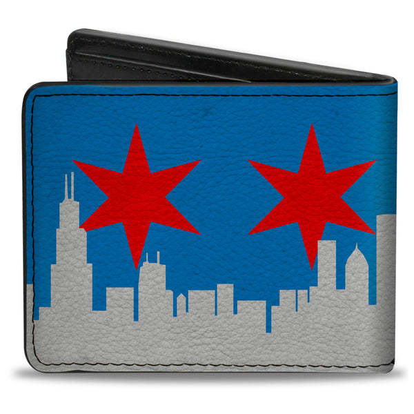 Buckle-Down Bi-Fold Wallet - Chicago Skyline Flag Distressed Black White Red