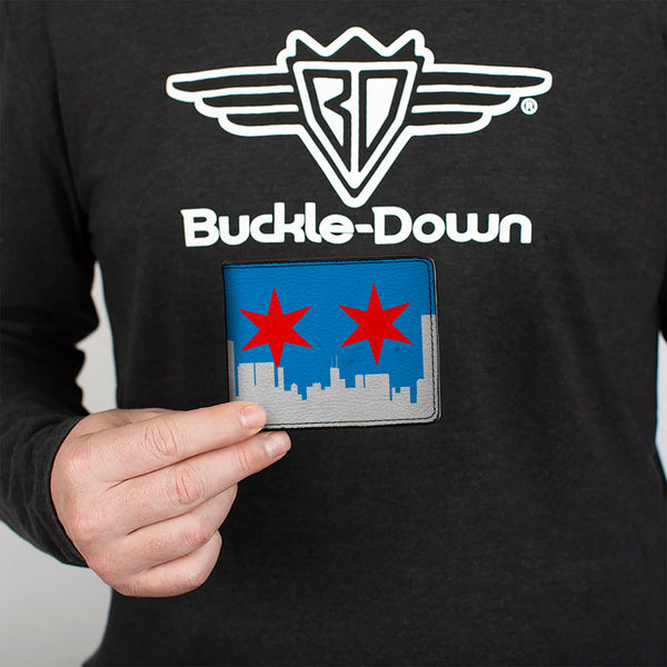 Buckle-Down Bi-Fold Wallet - Chicago Skyline Flag Distressed Black White Red