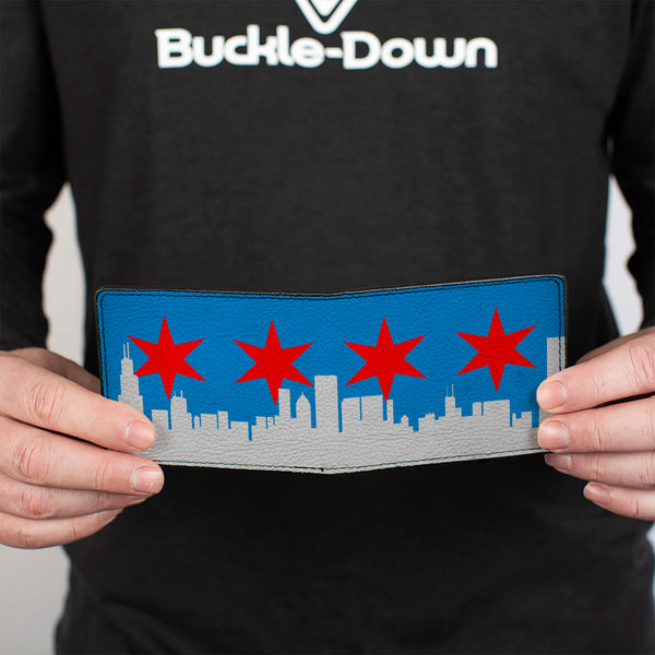 Buckle-Down Bi-Fold Wallet - Chicago Skyline Flag Distressed Black White Red