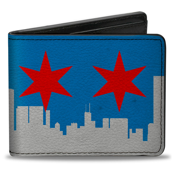Buckle-Down Bi-Fold Wallet - Chicago Skyline Flag Distressed Black White Red