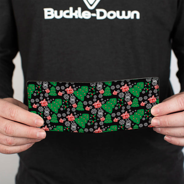 Buckle-Down Bi-Fold Wallet - Christmas Collage Black White Green Red