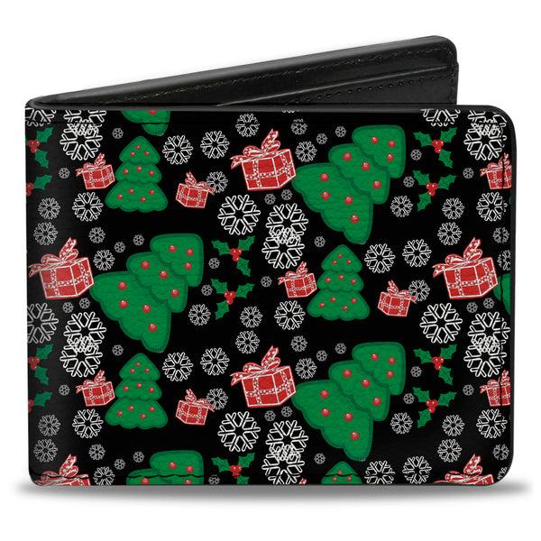 Buckle-Down Bi-Fold Wallet - Christmas Collage Black White Green Red