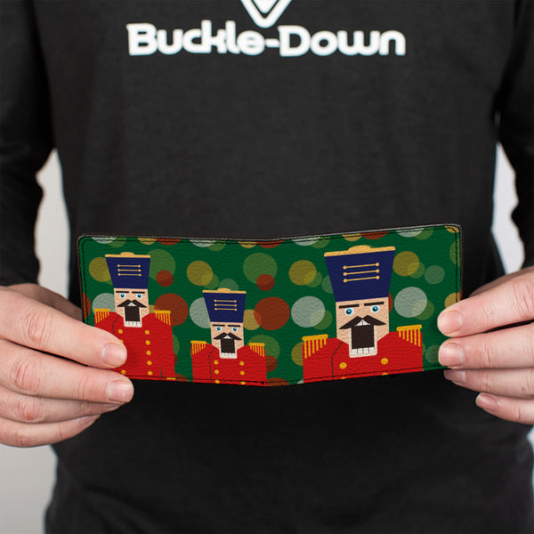 Buckle-Down Bi-Fold Wallet - Christmas Nutcracker Polka Dots Greens Gold Red