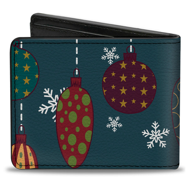 Buckle-Down Bi-Fold Wallet - Christmas Ornaments Snowflakes Blue White Multi Color