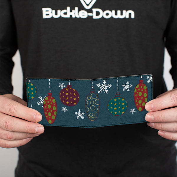 Buckle-Down Bi-Fold Wallet - Christmas Ornaments Snowflakes Blue White Multi Color