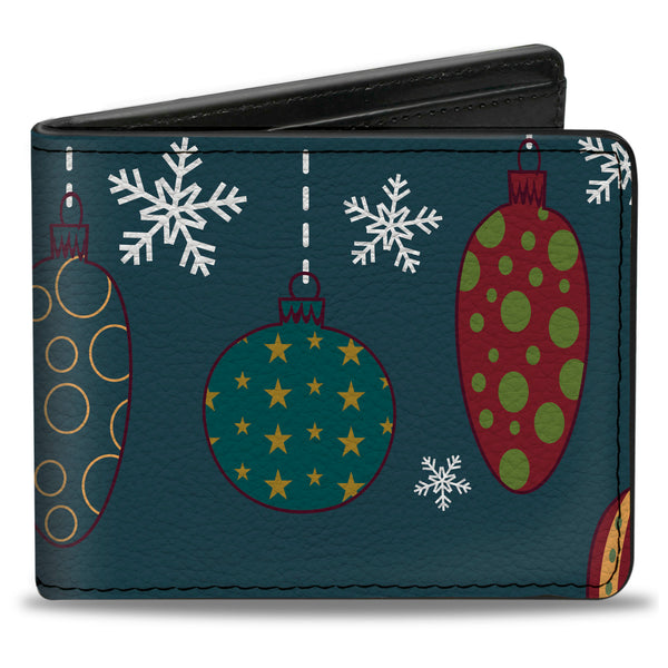 Buckle-Down Bi-Fold Wallet - Christmas Ornaments Snowflakes Blue White Multi Color