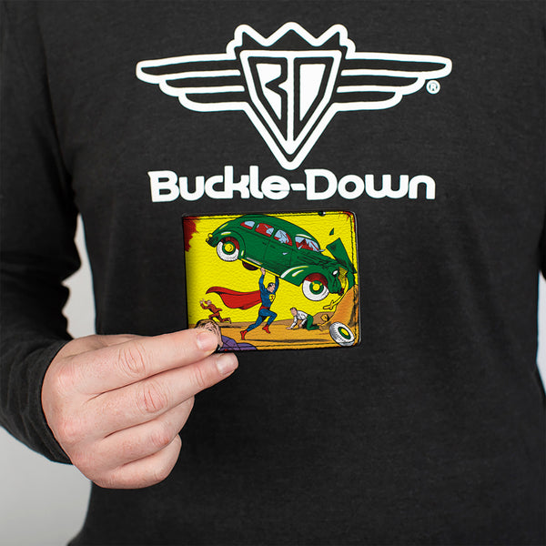 Buckle-Down Bi-Fold Wallet - Classic ACTION COMICS Issue #1 Superman Lifting Car Cover Pose