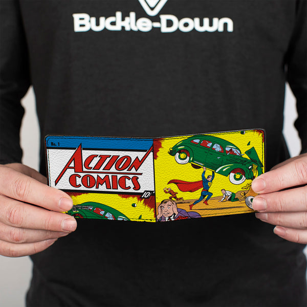 Buckle-Down Bi-Fold Wallet - Classic ACTION COMICS Issue #1 Superman Lifting Car Cover Pose