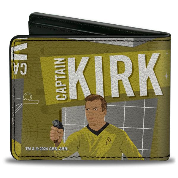 Buckle-Down Bi-Fold Wallet - Classic Star Trek CAPTAIN JAMES T KIRK Poses Collage Yellows/Grays