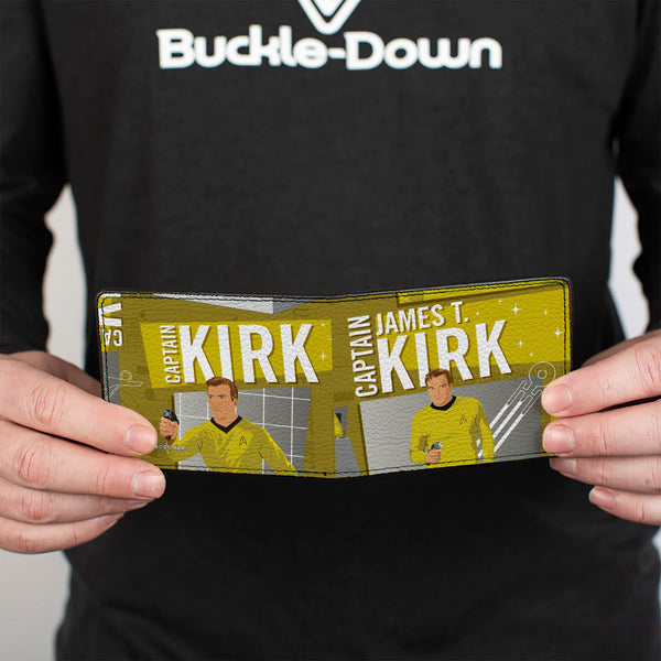 Buckle-Down Bi-Fold Wallet - Classic Star Trek CAPTAIN JAMES T KIRK Poses Collage Yellows/Grays