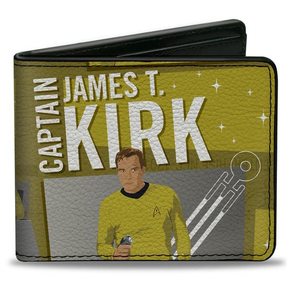 Buckle-Down Bi-Fold Wallet - Classic Star Trek CAPTAIN JAMES T KIRK Poses Collage Yellows/Grays