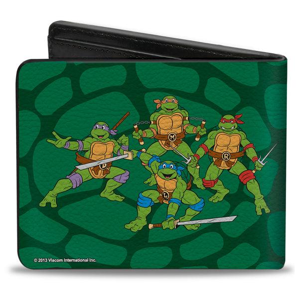 Buckle-Down Bi-Fold Wallet - Classic TEENAGE MUTANT NINJA TURTLES Group Faces + Pose Turtle Shell Black Green