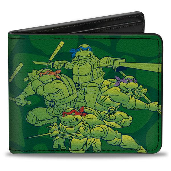 Buckle-Down Bi-Fold Wallet - Classic Teenage Mutant Ninja Turtles Battle Pose Turtle Shell Green
