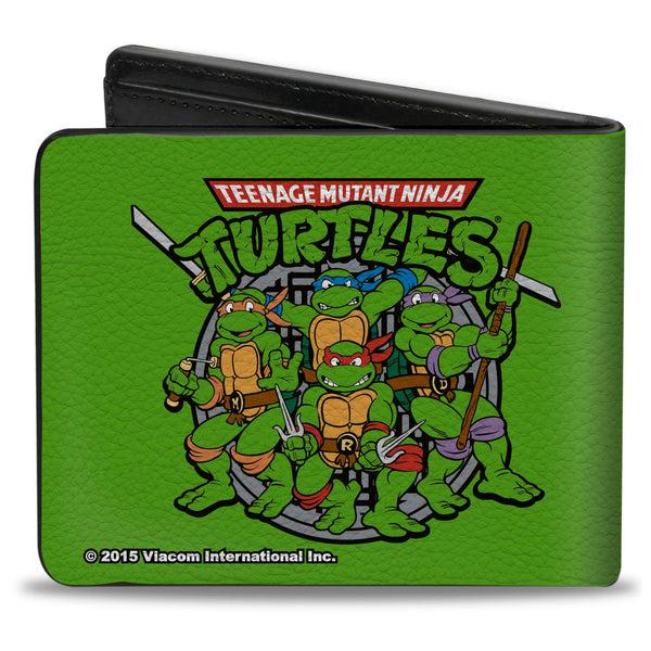 Buckle-Down Bi-Fold Wallet - Classic TEENAGE MUTANT NINJA TURTLES Turtles Battle Pose8 Manhole Cover Green Black