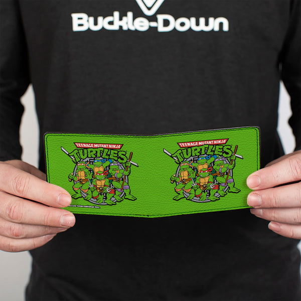 Buckle-Down Bi-Fold Wallet - Classic TEENAGE MUTANT NINJA TURTLES Turtles Battle Pose8 Manhole Cover Green Black