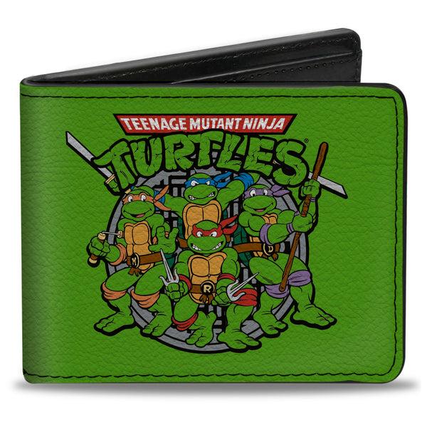 Buckle-Down Bi-Fold Wallet - Classic TEENAGE MUTANT NINJA TURTLES Turtles Battle Pose8 Manhole Cover Green Black