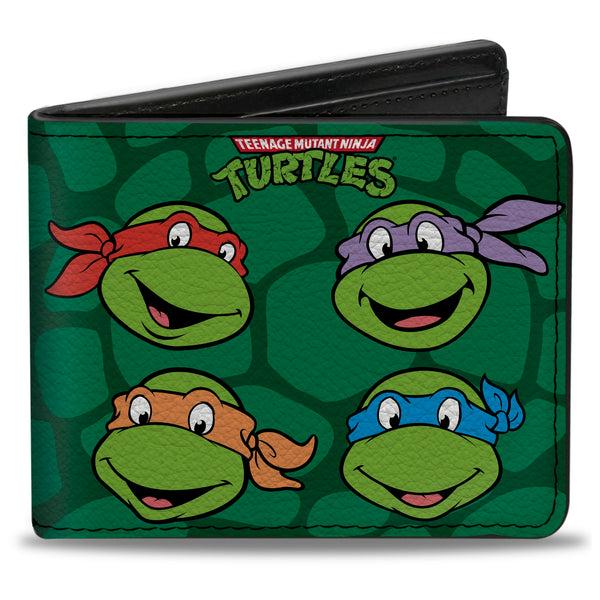 Buckle-Down Bi-Fold Wallet - Classic TEENAGE MUTANT NINJA TURTLES Group Faces + Pose Turtle Shell Black Green