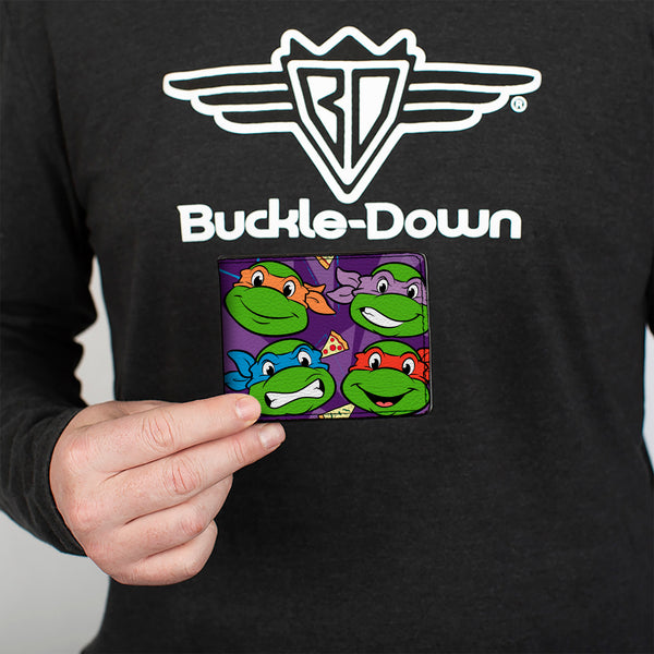 Buckle-Down Bi-Fold Wallet - Classic TMNT Faces + I "PIZZA-HEART" TMNT Purple Pizza