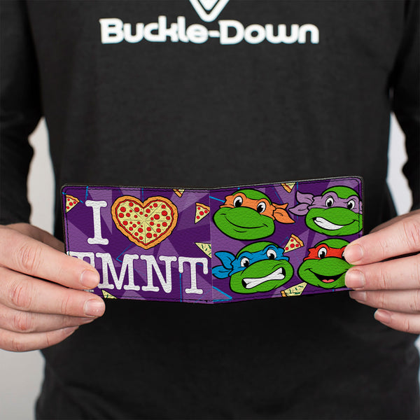 Buckle-Down Bi-Fold Wallet - Classic TMNT Faces + I "PIZZA-HEART" TMNT Purple Pizza