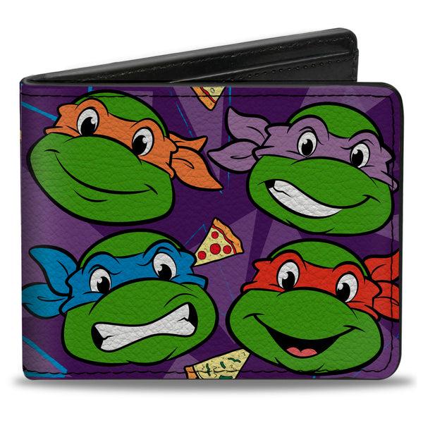 Buckle-Down Bi-Fold Wallet - Classic TMNT Faces + I "PIZZA-HEART" TMNT Purple Pizza