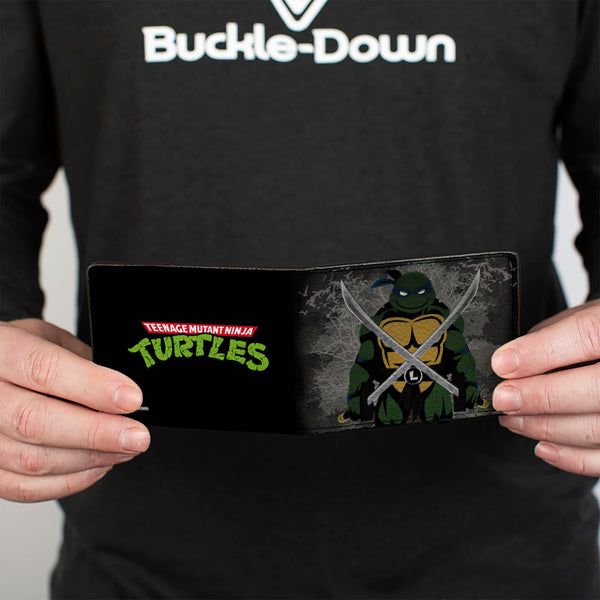Buckle-Down Bi-Fold Wallet - Classic TMNT Leonardo Crossed Katana Dark Pose Black/Grays