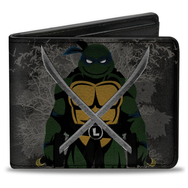 Buckle-Down Bi-Fold Wallet - Classic TMNT Leonardo Crossed Katana Dark Pose Black/Grays