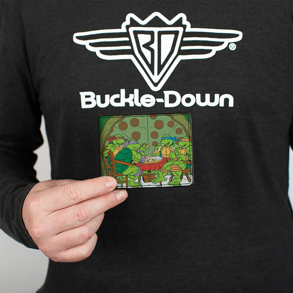 Buckle-Down Bi-Fold Wallet - Classic TMNT Ninja Turtles Pizza Party + MUTANT SIZED HUNGER Green Black