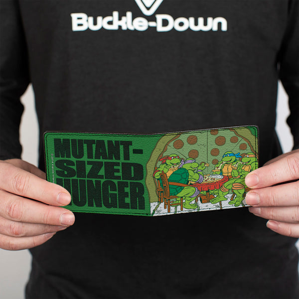 Buckle-Down Bi-Fold Wallet - Classic TMNT Ninja Turtles Pizza Party + MUTANT SIZED HUNGER Green Black