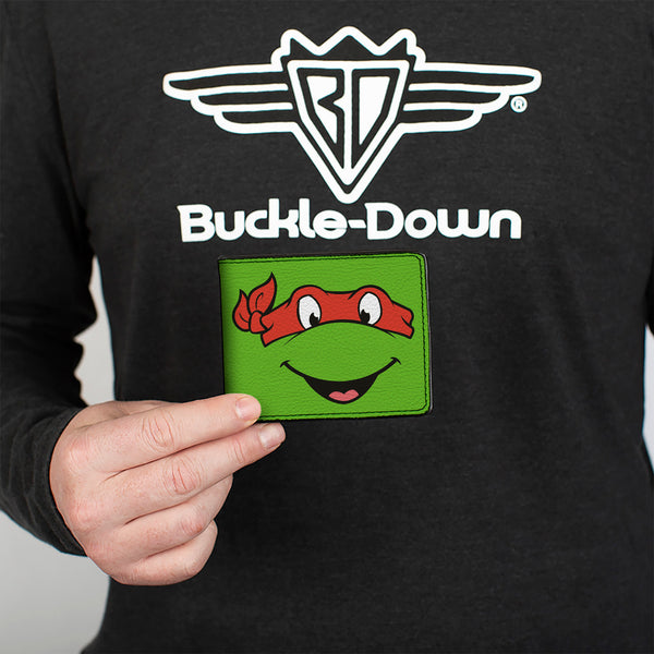 Buckle-Down Bi-Fold Wallet - Classic TMNT Raphael Face CLOSE-UP Green Red