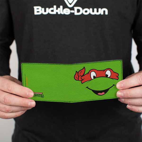 Buckle-Down Bi-Fold Wallet - Classic TMNT Raphael Face CLOSE-UP Green Red