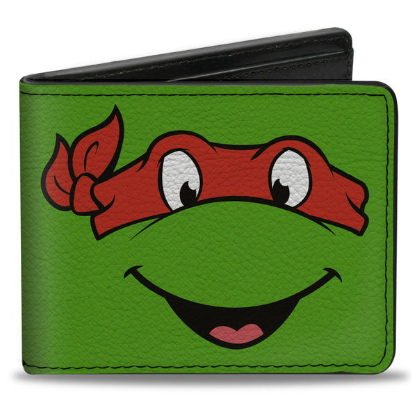 Buckle-Down Bi-Fold Wallet - Classic TMNT Raphael Face CLOSE-UP Green Red