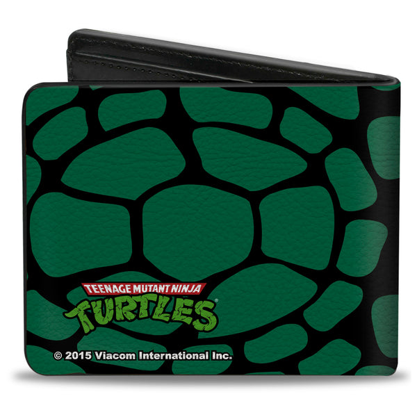 Buckle-Down Bi-Fold Wallet - Classic TMNT Turtle Faces Black Green Turtle Shell