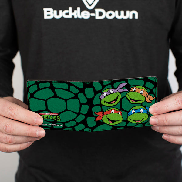 Buckle-Down Bi-Fold Wallet - Classic TMNT Turtle Faces Black Green Turtle Shell