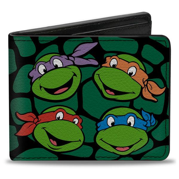 Buckle-Down Bi-Fold Wallet - Classic TMNT Turtle Faces Black Green Turtle Shell