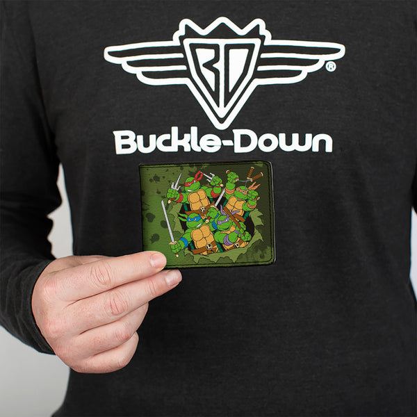 Buckle-Down Bi-Fold Wallet - Classic TMNT Turtles Battle Pose9 + TEENAGE MUTANT NINJA TURTLES Logo Splatter Greens