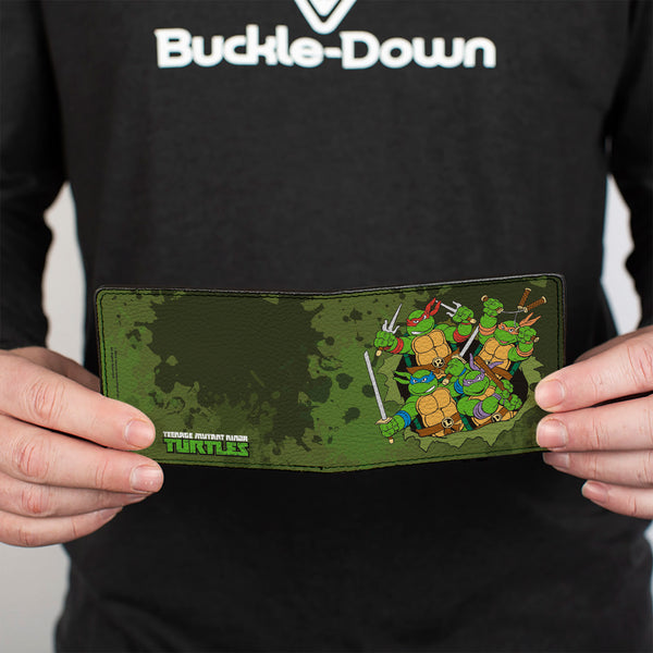 Buckle-Down Bi-Fold Wallet - Classic TMNT Turtles Battle Pose9 + TEENAGE MUTANT NINJA TURTLES Logo Splatter Greens