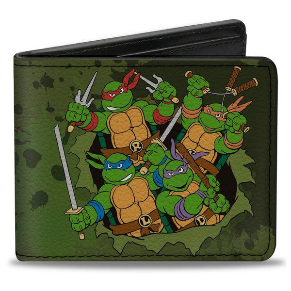 Buckle-Down Bi-Fold Wallet - Classic TMNT Turtles Battle Pose9 + TEENAGE MUTANT NINJA TURTLES Logo Splatter Greens