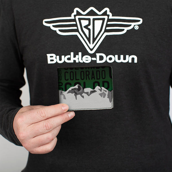 Buckle-Down Bi-Fold Wallet - Colorado Mountains Green Black Text Grays