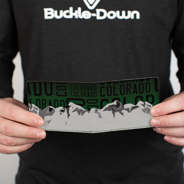 Buckle-Down Bi-Fold Wallet - Colorado Mountains Green Black Text Grays