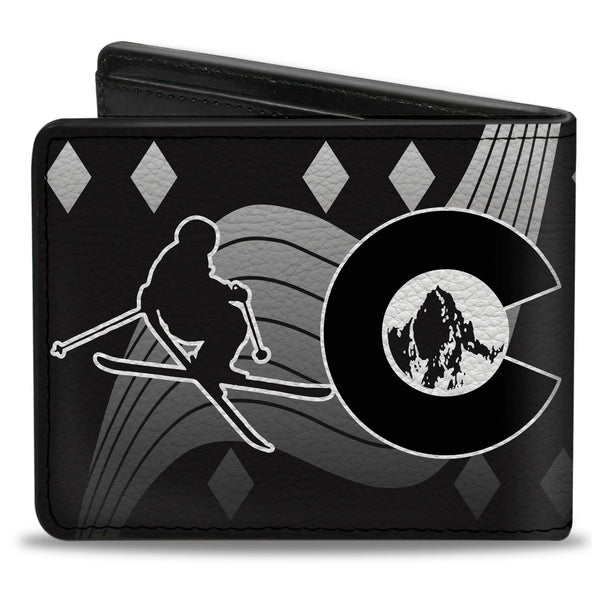 Buckle-Down Bi-Fold Wallet - Colorado Skier Snowboarder Black White Grays
