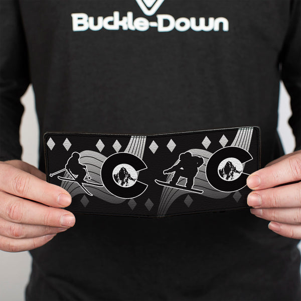 Buckle-Down Bi-Fold Wallet - Colorado Skier Snowboarder Black White Grays