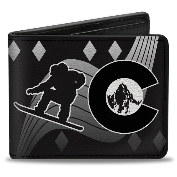 Buckle-Down Bi-Fold Wallet - Colorado Skier Snowboarder Black White Grays