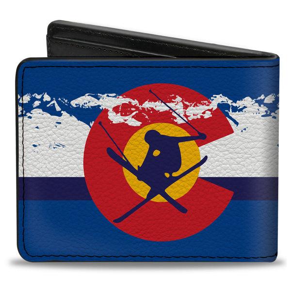 Buckle-Down Bi-Fold Wallet - Colorado Skier4 Mountains Blues White Red Yellow