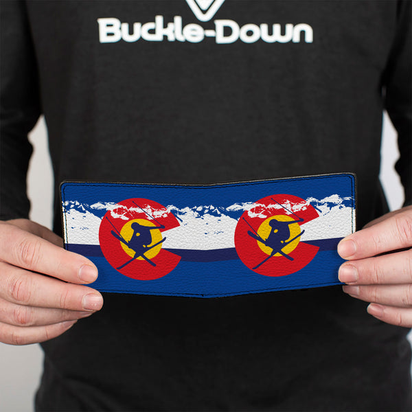 Buckle-Down Bi-Fold Wallet - Colorado Skier4 Mountains Blues White Red Yellow