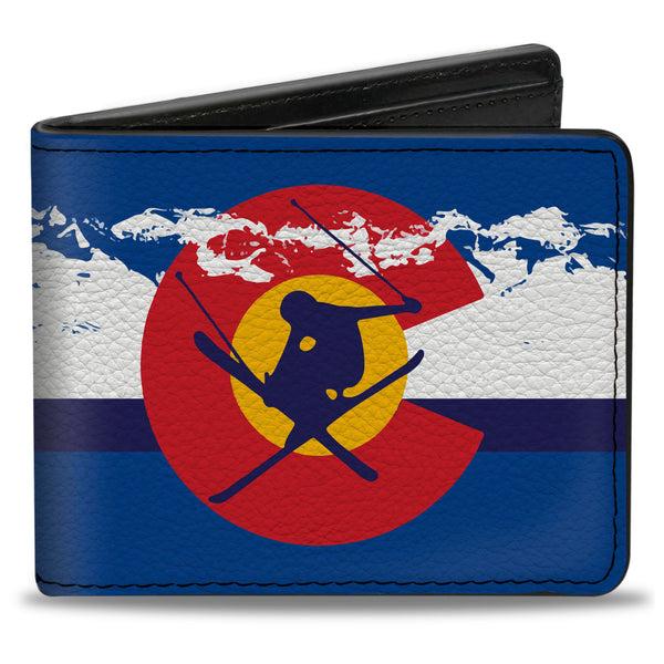 Buckle-Down Bi-Fold Wallet - Colorado Skier4 Mountains Blues White Red Yellow