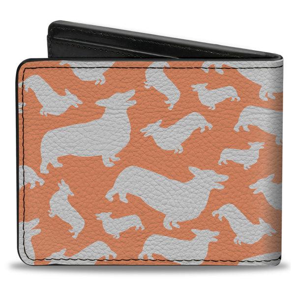 Buckle-Down Bi-Fold Wallet - Corgi Silhouette Poses Golden Tan