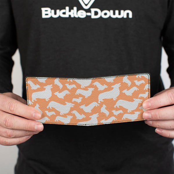 Buckle-Down Bi-Fold Wallet - Corgi Silhouette Poses Golden Tan