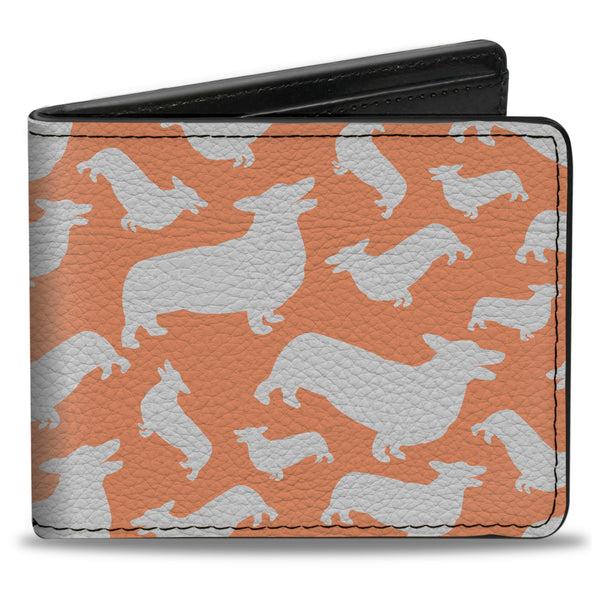 Buckle-Down Bi-Fold Wallet - Corgi Silhouette Poses Golden Tan