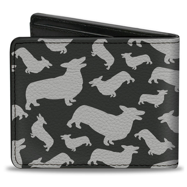 Buckle-Down Bi-Fold Wallet - Corgi Silhouette Poses Grays