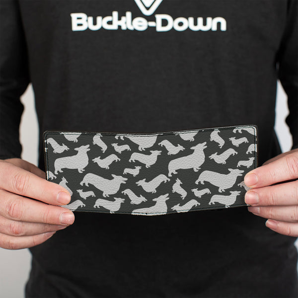 Buckle-Down Bi-Fold Wallet - Corgi Silhouette Poses Grays